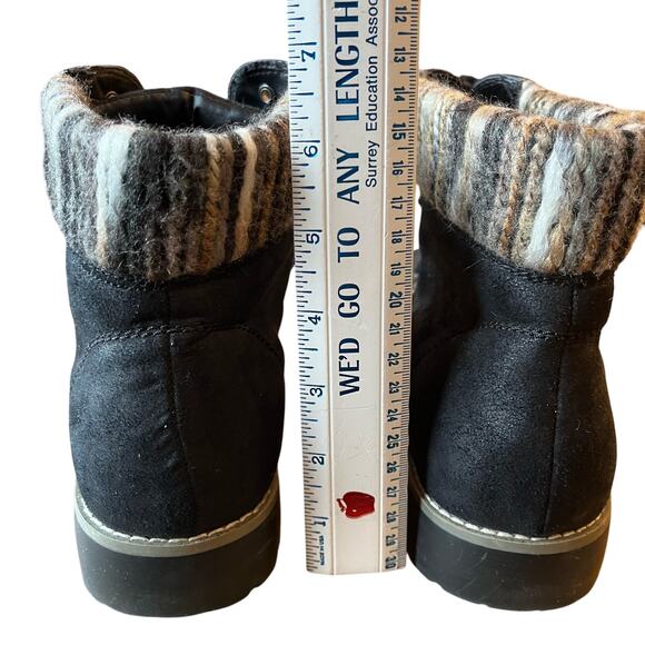 Joe Boxer Rhonda Hiking Combat Boots Size 11 Black Knit Cuff lace Up Lug Sole - Picture 4 of 10